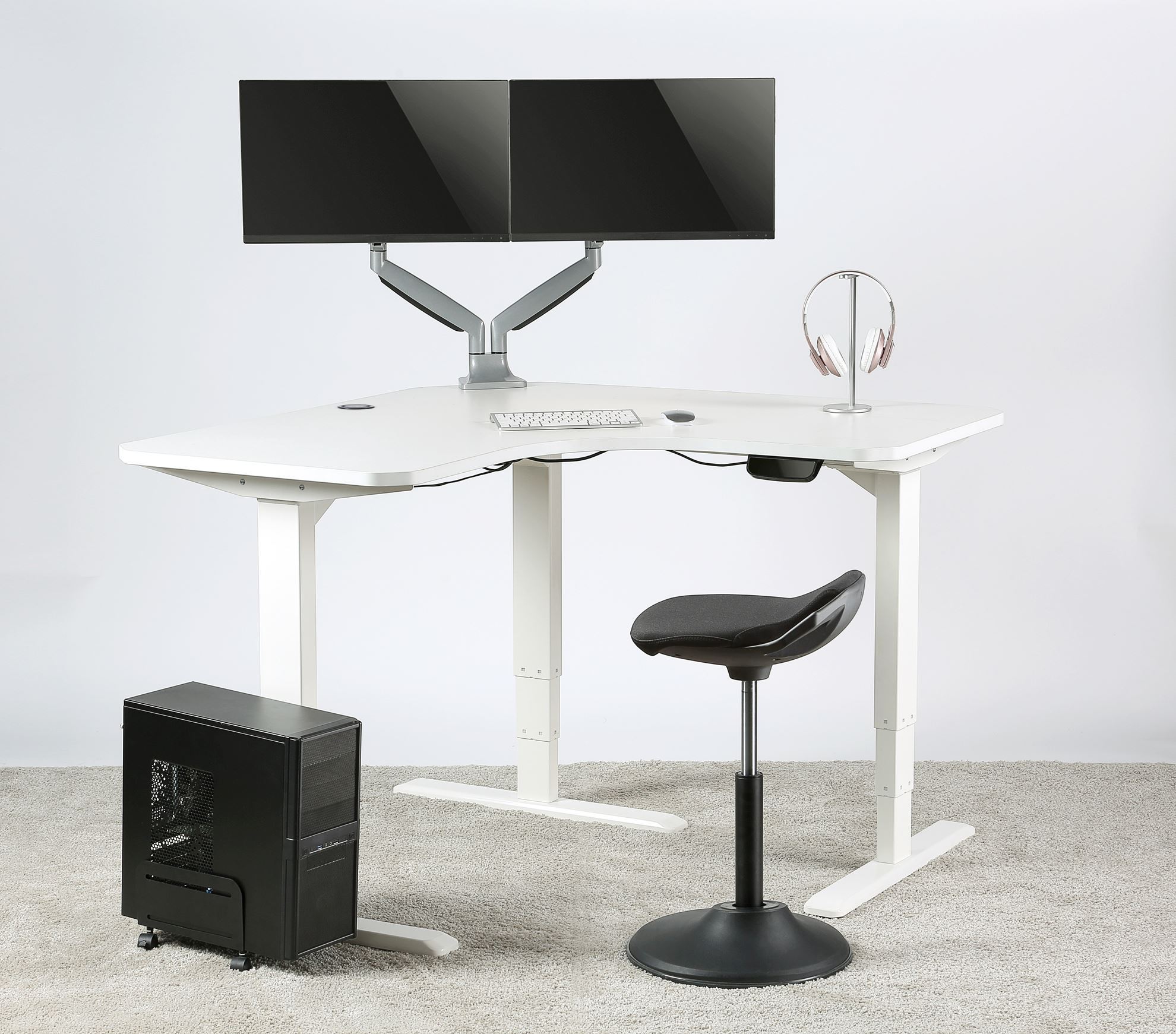 Brateck L Shape Electric Sit Stand Desk Frame With 3 Stage Reverse