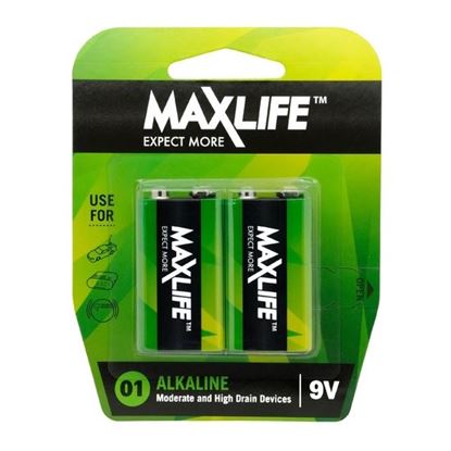 Picture of MAXLIFE 9V Alkaline Battery 2 Pack Long Lasting Alkaline Formula.