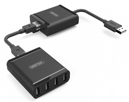Picture of UNITEK USB 2.0 Extender over RJ45 + 4-Port USB-A Hub. Extender for USB