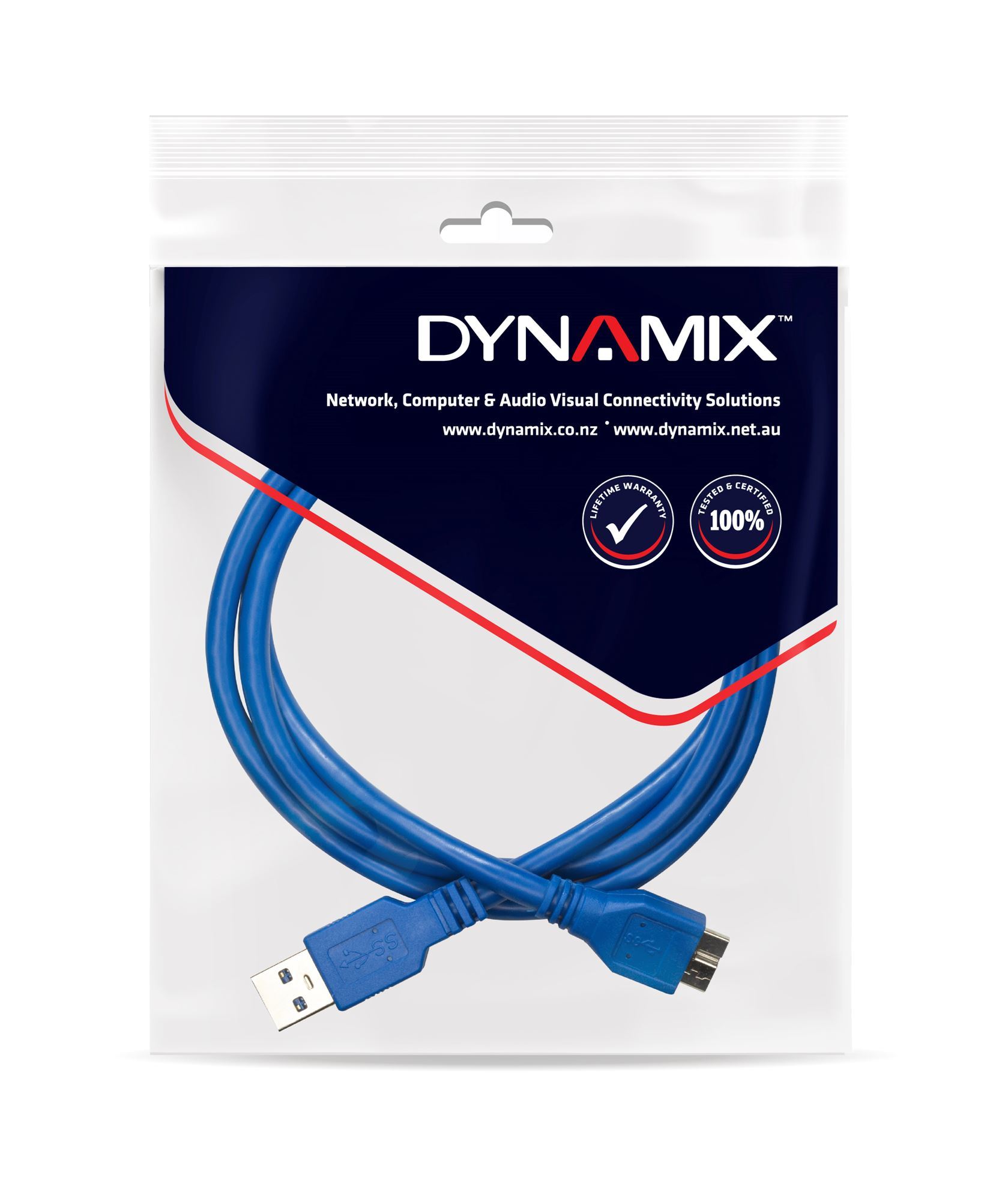 . DYNAMIX 1m USB 3.0 Micro-B Male To USB-A Male Connector.