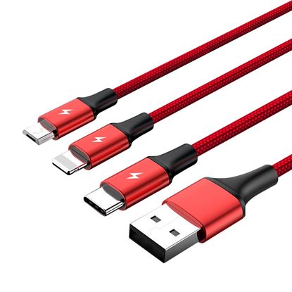 Picture of UNITEK 1.2m USB 3-in-1 Charge Cable. Integrated USB-A to Micro-B,