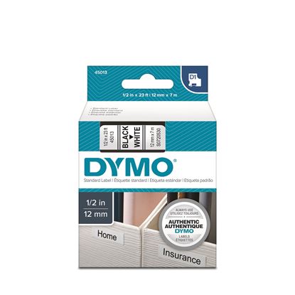 Picture of DYMO Genuine D1 Label Cassette Tape 12mm x 7m BLACK ON WHITE