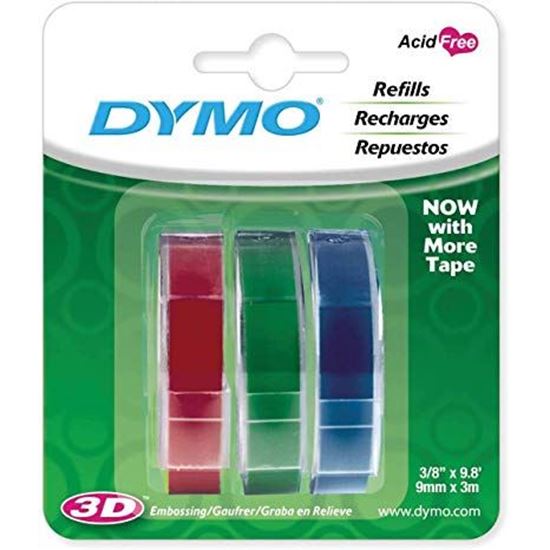 Picture of DYMO Genuine Embossing Labels. 3 Colour Multi-Pack (Blue, Red,