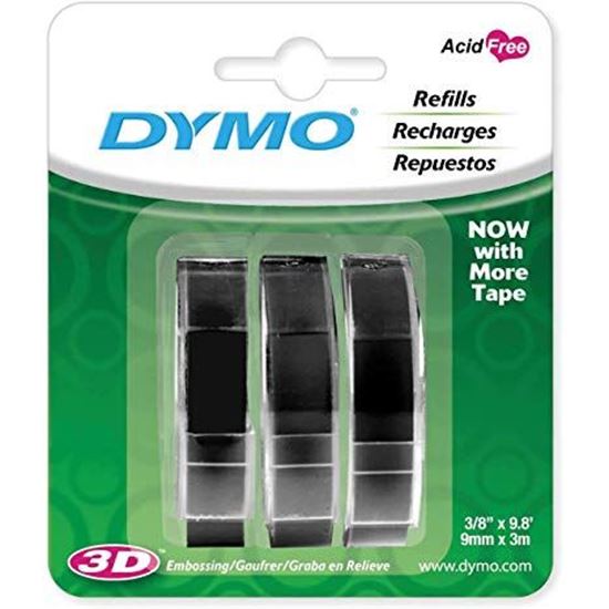 Picture of DYMO Genuine Embossing Label Tape. 3PK, 9mm x 3m. Use them indoors or