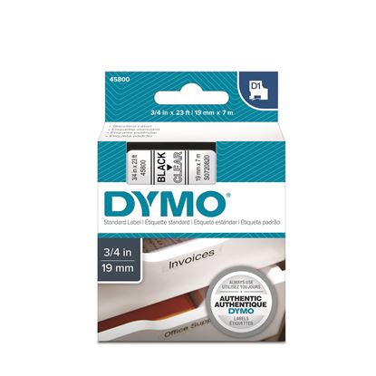 Picture of DYMO Genuine D1 Label Cassette Tape 19mm x 7M, Black on Clear