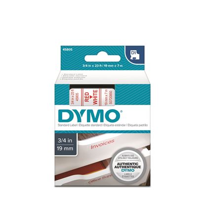 Picture of DYMO Genuine D1 Label Cassette Tape 19mm x 7M, Red on White