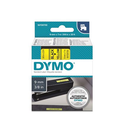 Picture of DYMO Genuine D1 Label Cassette Tape 9mm x 7M,  Black on Yellow