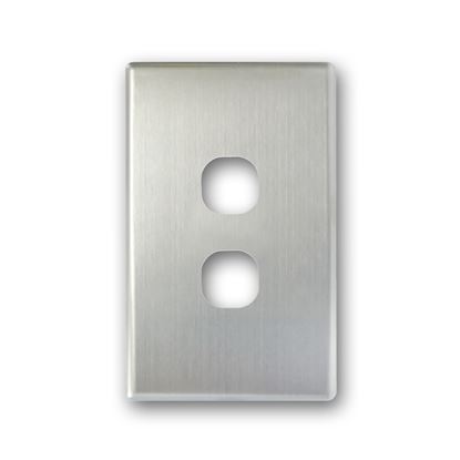Picture of TRADESAVE Switch Cover Plate, 2 Gang, Silver Aluminium.