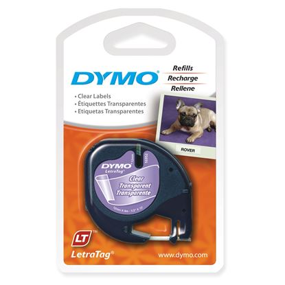 Picture of DYMO Genuine LetraTag Labeller Plastic Tape 12mm x 4M. Black on
