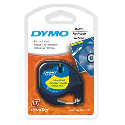 Picture of DYMO Genuine LetraTag Labeller Plastic Tape. 12mm Black on Yellow.