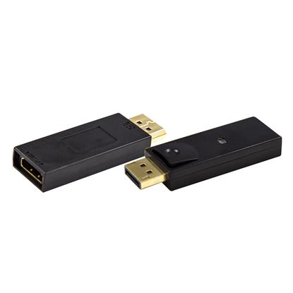 Picture of DYNAMIX DisplayPort Male Source to HDMI Display Female Adapter.