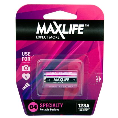 Picture of MAXLIFE 123A Lithium 3V Battery. 1Pk.