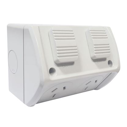 Picture of TRADESAVE Weatherproof Double IP53 Outlet. Grey Heavy Duty