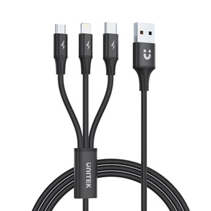 Picture of UNITEK 1.2m USB 3-in-1 Charge Cable. Integrated USB-A to Micro-B,
