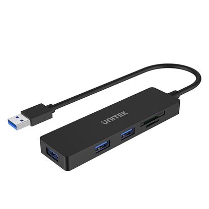 Picture of UNITEK USB-A 3.0 3-Port Hub with Built-in SD/MicroSD Card Reader.