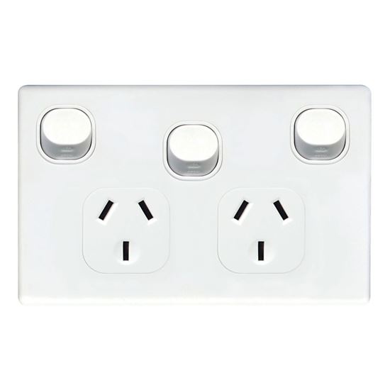 Picture of TRADESAVE Double 10A Horizontal Power Point with Extra 16A Switch.