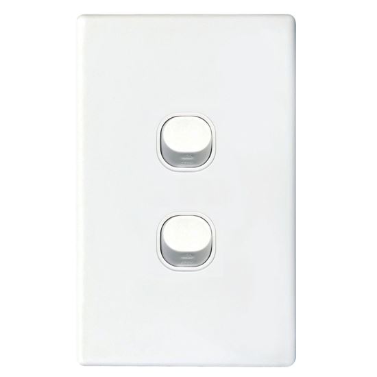 Picture of TRADESAVE Slim 16A 2-Way Vertical 2 Gang Switch. Moulded in Flame