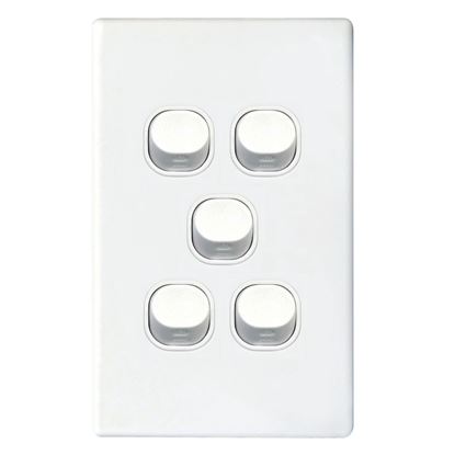 Picture of TRADESAVE Slim 16A 2-Way Vertical 5 Gang Switch. Moulded in Flame
