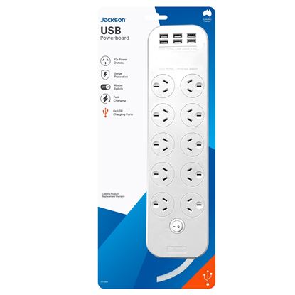 Picture of JACKSON 10-Way Powerboard with 6x USB-A Fast Charging Ports (4.5A)