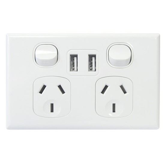 Picture of TRADESAVE Double 10A Horizontal Powerpoint with Twin USB Ports.