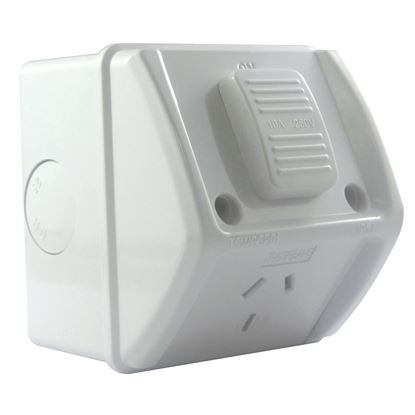 Picture of TRADESAVE Weatherproof Single IP53 Outlet. Grey Heavy Duty