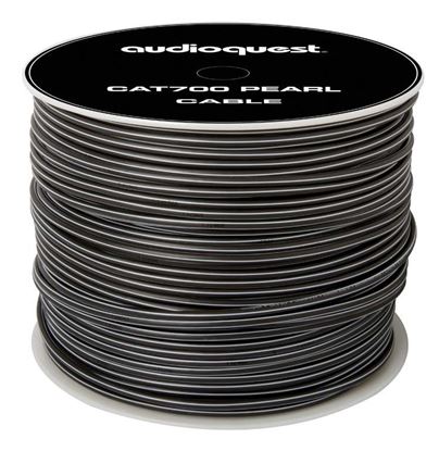 Picture of AUDIOQUEST CAT 7, 152M cable roll. Jacket - white with grey stripes.