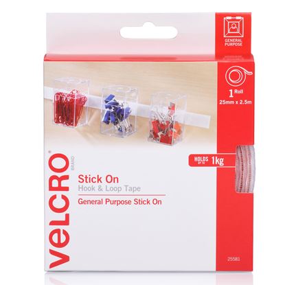 Picture of VELCRO Brand 25mm x 2.5m Stick on Hook & Loop Roll/Tape. Designed for