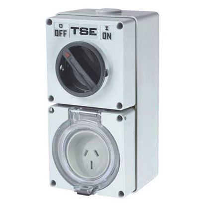 Picture of TRADESAVE Switched Outlet 3 Pin 15A Flat, IP66, Stainless