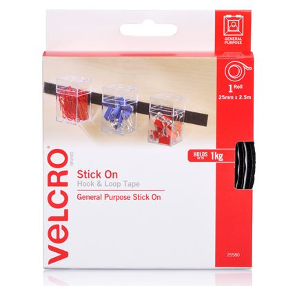 Picture of VELCRO Brand 25mm x 2.5m Stick on Hook & Loop Roll/Tape. Designed for