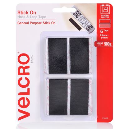 Picture of VELCRO Brand 25mm x 50mm Stick on Hook & Loop Pre-Cut 6 Pack Surface