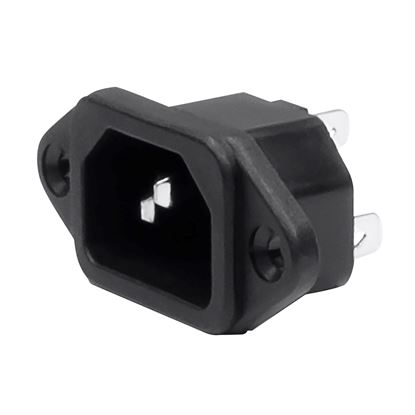 Picture of DYNAMIX IEC Male C14 Panel Mount Screw on Inlet Connector.