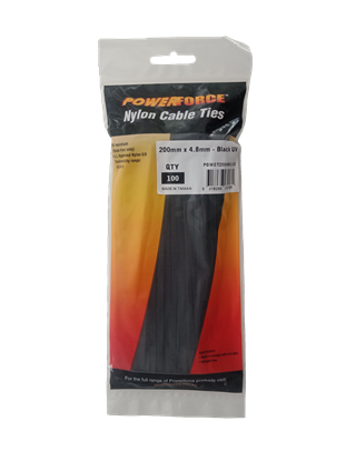 Picture of Powerforce Cable Tie Black 200mm x 4.8mm Nylon UV 100pk
