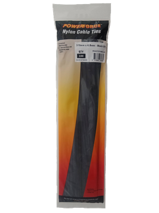 Picture of POWERFORCE Cable Tie Black UV 370mm x 4.8mm Weather Resistant Nylon.