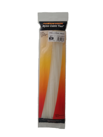 Picture of POWERFORCE Cable Tie Natural 370mm x 4.8mm Nylon Pack of 100.