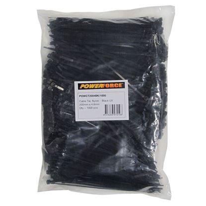 Picture of POWERFORCE Cable Tie Black UV 200mm x 4.8mm Weather Resistant Nylon.