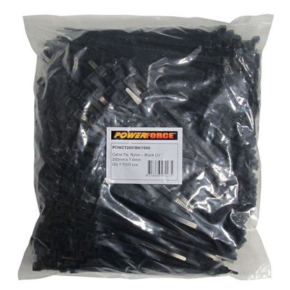 Picture of POWERFORCE Cable Tie Black UV 200mm x 7.6mm Weather Resistant Nylon.