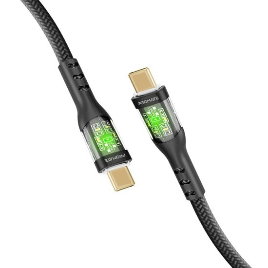 PROMATE 1.2m USB-C to USB-C Cable with Transparent Connectors & LED's