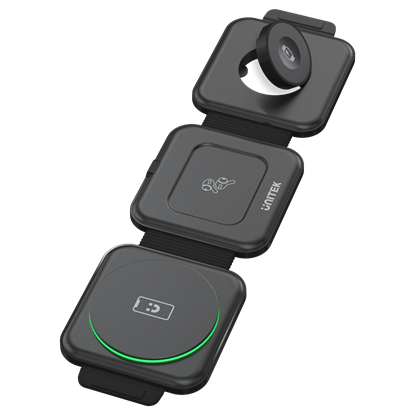 Picture of UNITEK 15W Travel MagCharge 3-in-1 Qi Wireless Foldable Phone Charger.