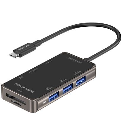 Picture of PROMATE 8-in-1 USB Multi-Port Hub with USB-C Connector. Includes 100W