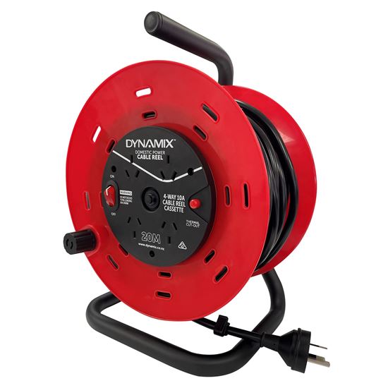 DYNAMIX 20M 4-Way 10A Heavy Duty Cable Reel with DP Switch (on/off).
