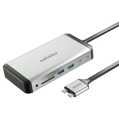 Picture of PROMATE 12-in-1 Multi-Port Hub USB-C Connector. Includes 4x USB-A