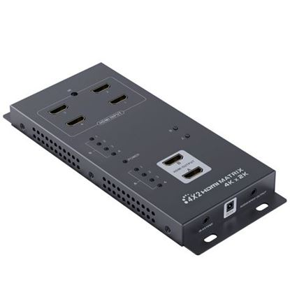 Picture of LENKENG HDMI Matrix Switch with 4x HDMI inputs & 2x HDMI Outputs.