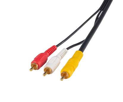 Picture of DYNAMIX 20m RCA Audio Video Cable, 5 to 3 RCA Plugs. Yellow RG59