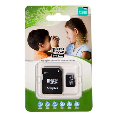 Picture of 128GB Micro SD High-Speed Certified Flash Card with Adapter. 30MB/Sec.