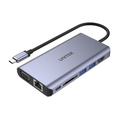 Picture of UNITEK 8-in-1 Multi-Port Hub with USB-C Connector.