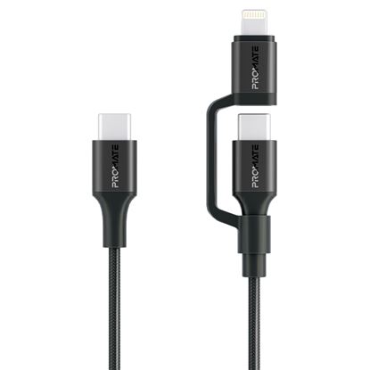 Picture of PROMATE 1.2m 60w MFi Certified 3-in-1 USB-C Sync & Charge Cable.