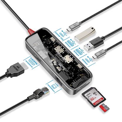 Picture of PROMATE 8-in-1 USB Multi-Port Hub with USB-C Connector. Includes 100W