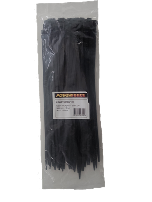 Picture of POWERFORCE Cable Tie Black UV 380mm x 7.6mm Weather Resistant Nylon.