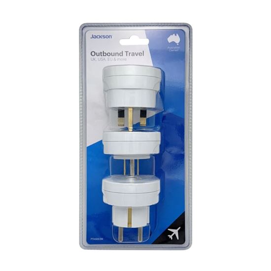 Picture of Jackson Outbound Slim Travel Adaptor Pack for US, UK and Europe.