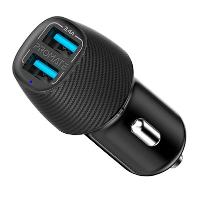 Picture of PROMATE 3.4A Dual Port USB-A Car Charger. Charge 2 Devices at the